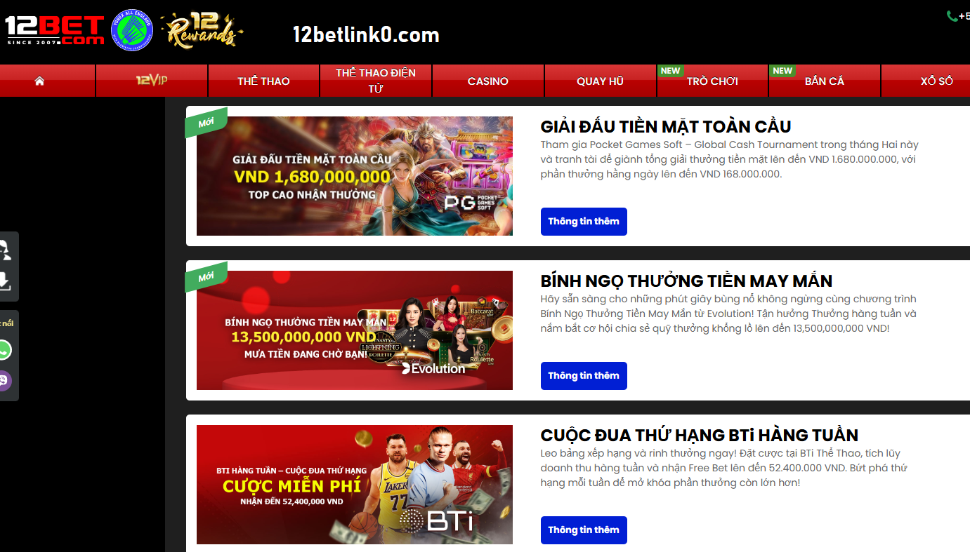 12bet Khuyến mãi đặc biệt tại 12bet